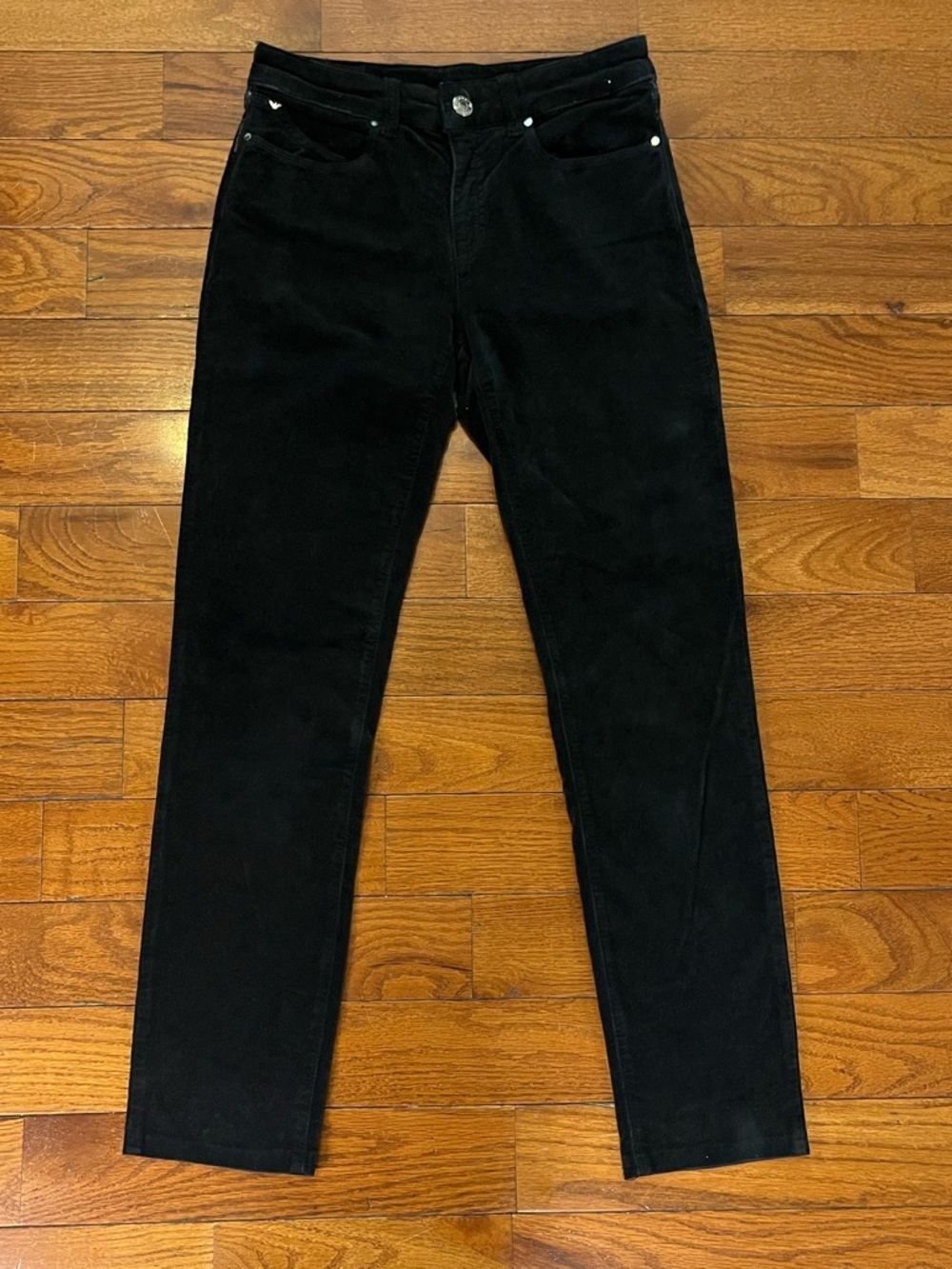 Armani Jeans Black Velvet Straight Leg Jeans Women 27 Italian Designer Luxe